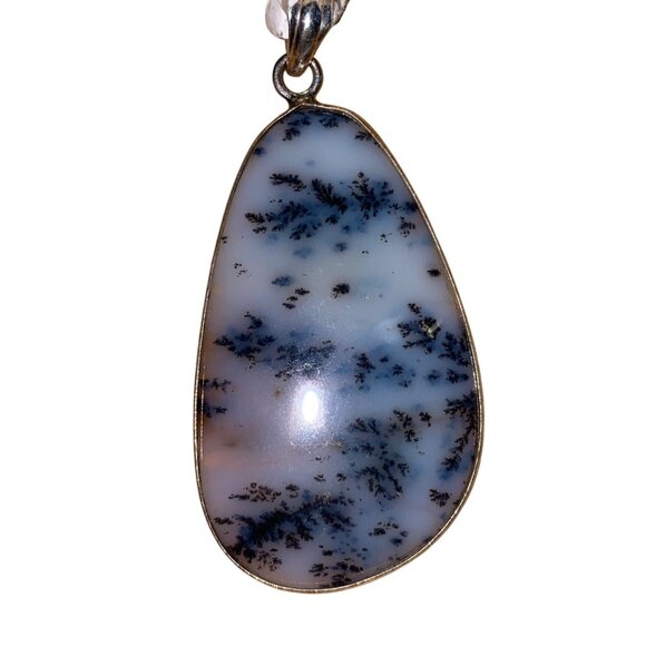 Dendritic Agate Teardrop Pendant Sterling Silver Unique Stone Jewelry - Picture 1 of 5